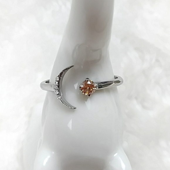 Crescent Moon Dainty Rhinestone Ring Celestial Galaxy Astrology Moon Child - Picture 8 of 12